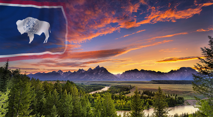 Wyoming Flag and mountains